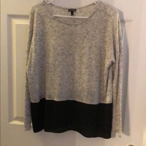 Grey and black long sleeved color block shirt